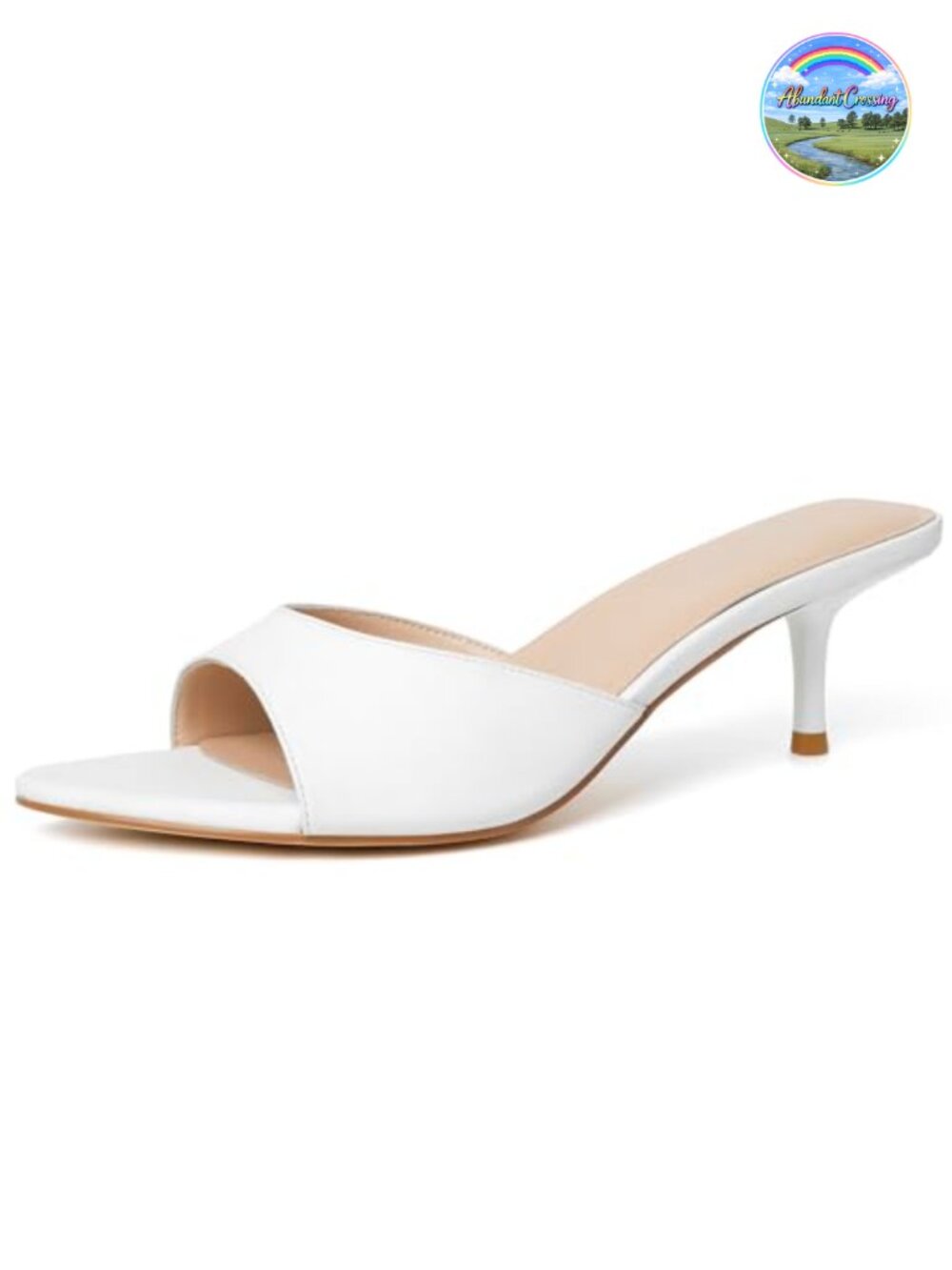 Kitten Heel Mules Pointed Toe Slip On Faux Leather Heeled Sandals